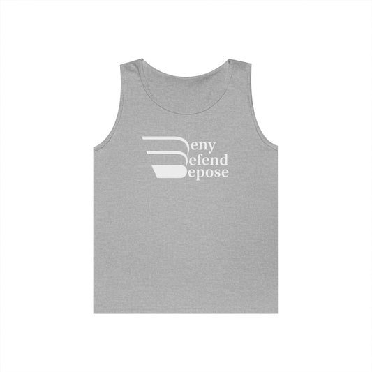 Deny Defend Depose White on Unisex Heavy Cotton Tank Top