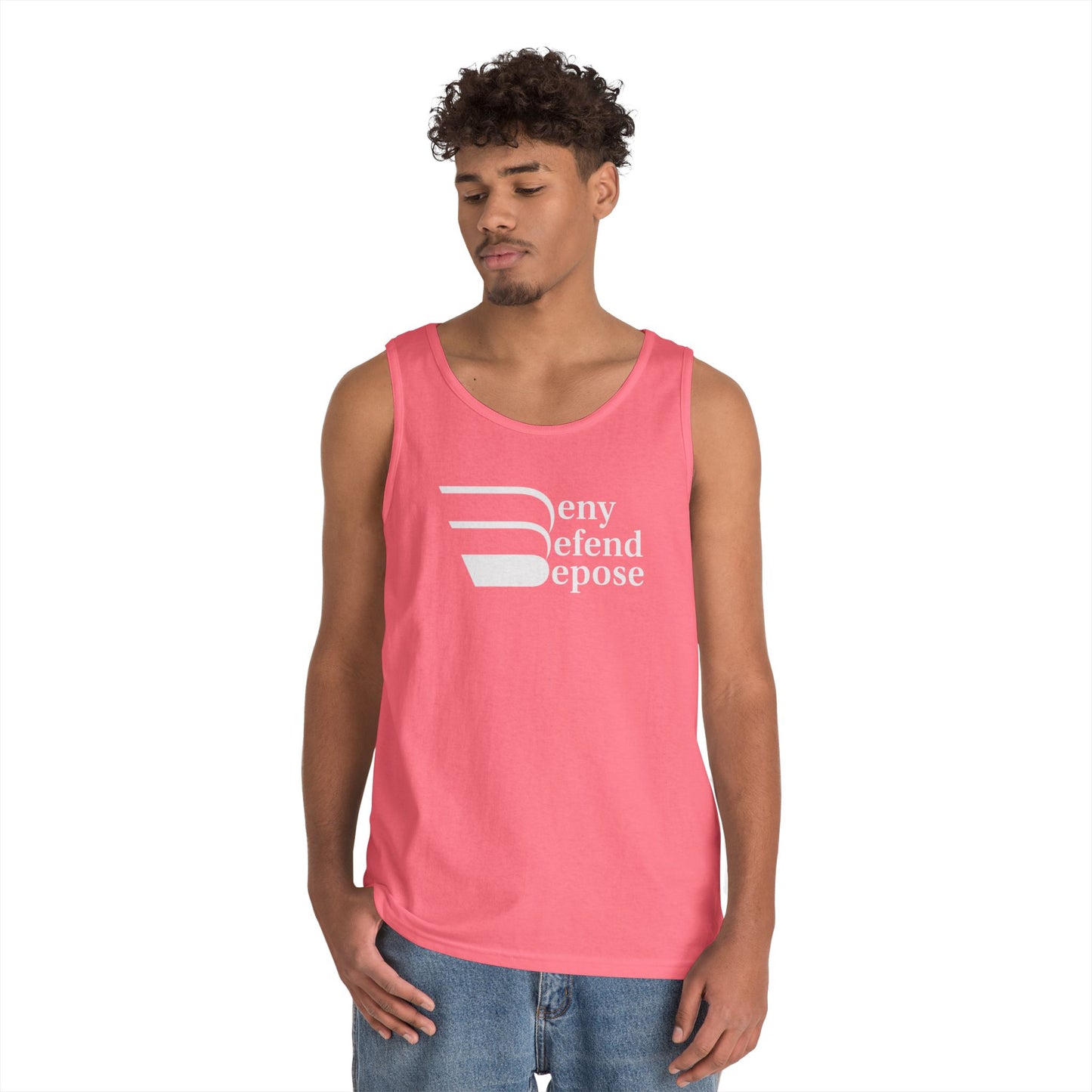 Deny Defend Depose White on Unisex Heavy Cotton Tank Top