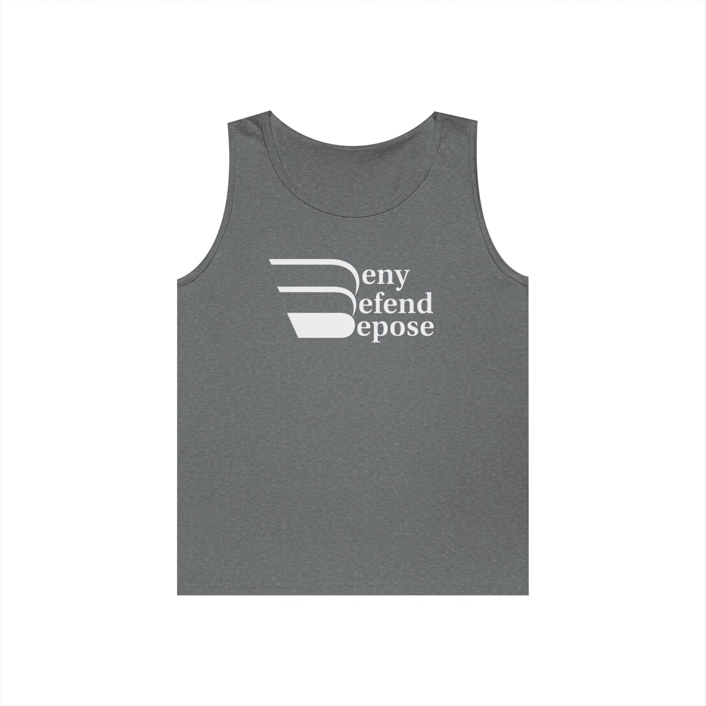 Deny Defend Depose White on Unisex Heavy Cotton Tank Top