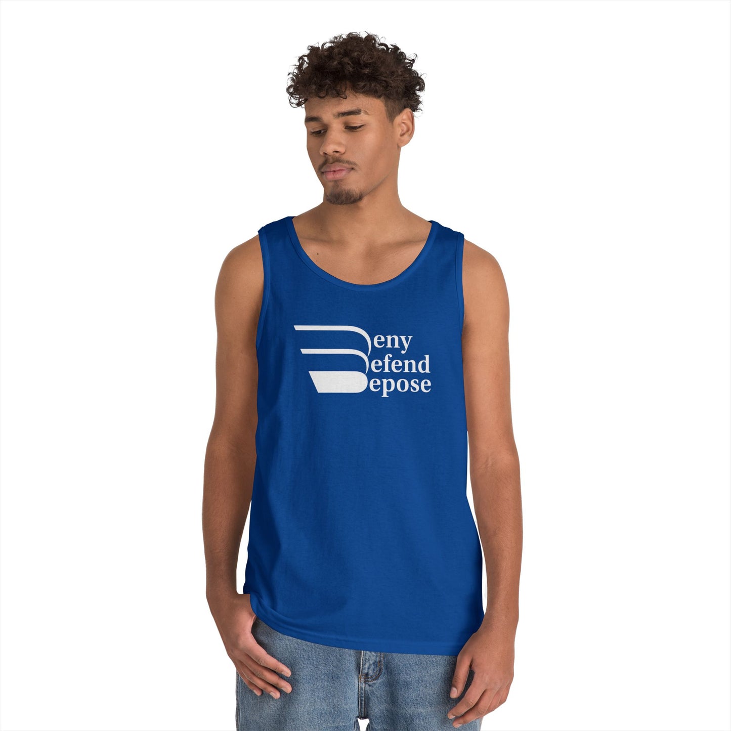 Deny Defend Depose White on Unisex Heavy Cotton Tank Top